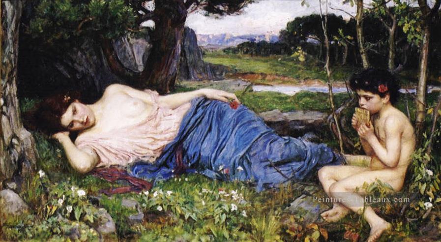 À l’écoute de son doux passepoil femme grecque John William Waterhouse Peintures à l'huile